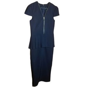 Cali USA Black Peplum Pleated Midi Dress Size S